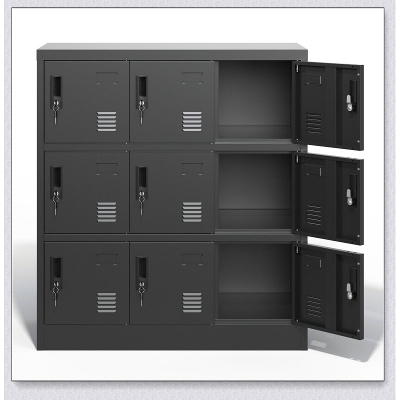 Casier de rangement en métal à neuf portes pour employés, avec fente pour carte, pour une organisation sécuritaire dans les bureaux, les gymnases et les écoles.