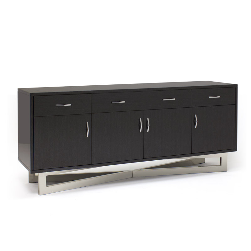 Maximo Graphite Lacquer Sideboard – Silver Base, Silver/Gray Oak Veneer