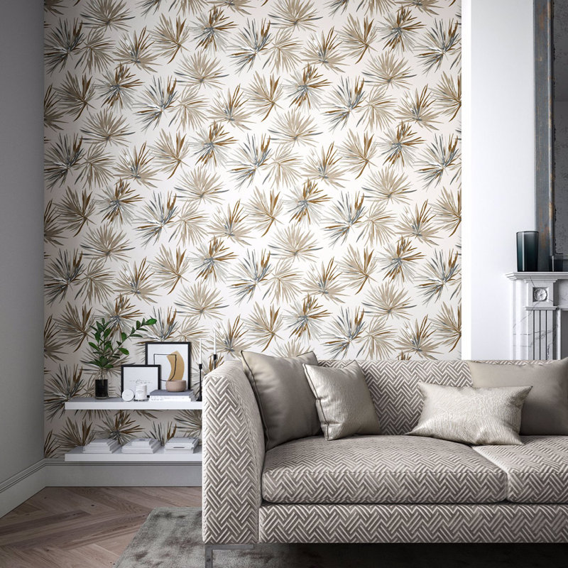 Aucuba 10.05m x 52cm Wallpaper Roll, Bronze/Sediment/Pearl