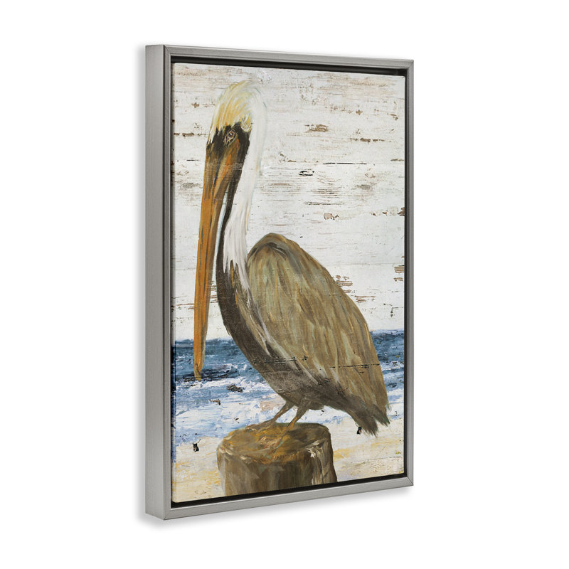 «Rustic Ocean Pelican Brown», toile flottante encadrée par Julie DeRice, Cadre flottant gris lustré, H 31 po x l 21 po