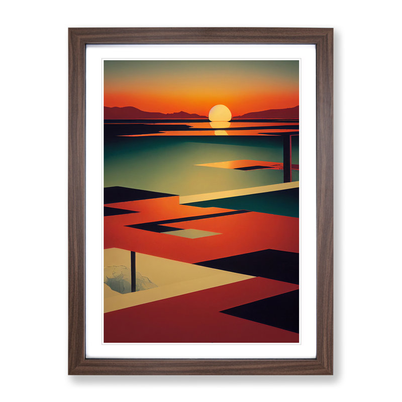 Interesting Abstract Sunset - Single Picture Frame Print, 34cm H x 25cm W x 2cm D, Walnut