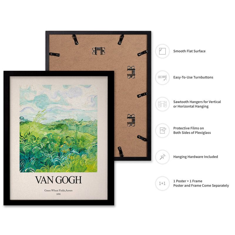 Van Gogh - Champs de blé vert, Cadre noir, Affiche, H 08 po x l 10 po