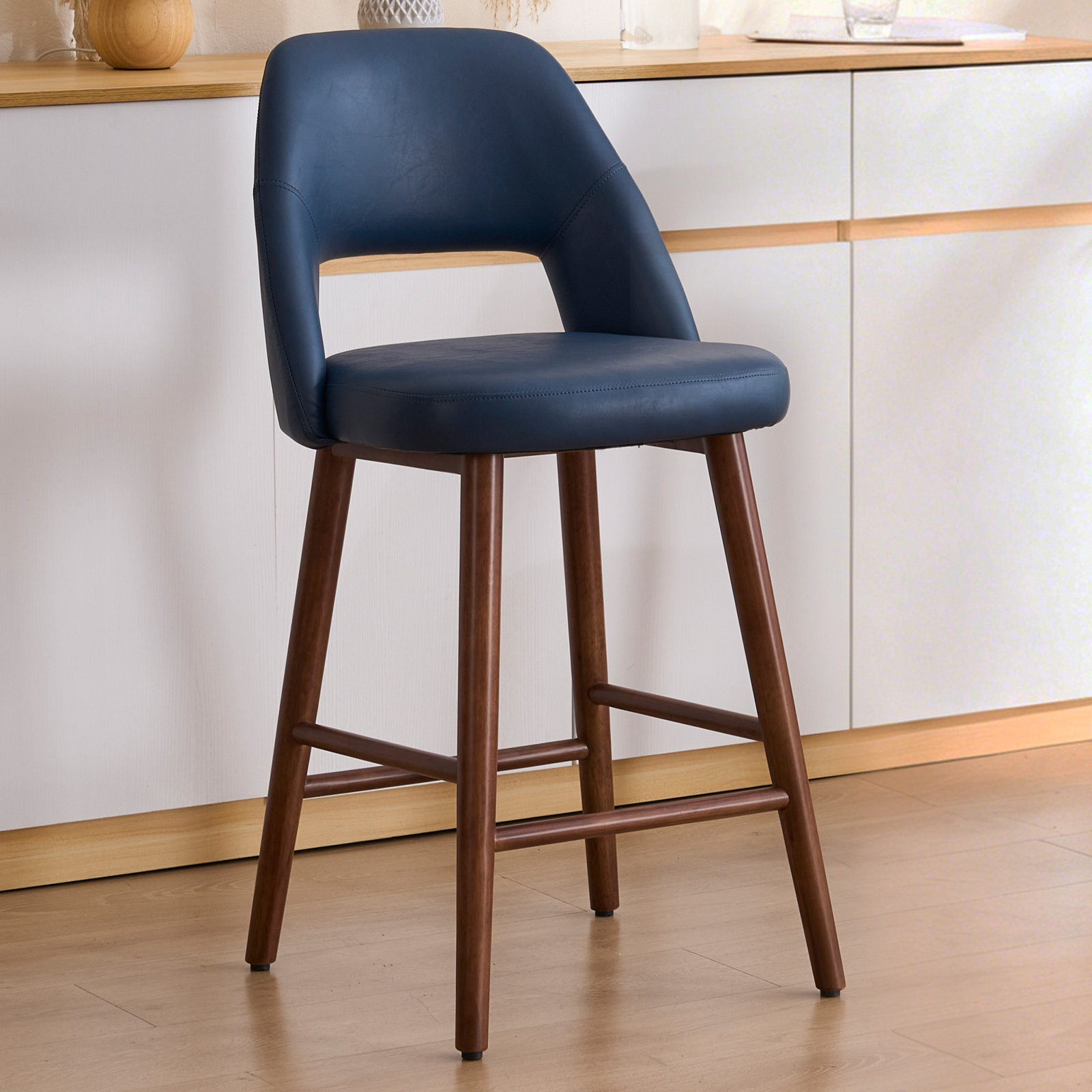Ryden 26" Bar Stool, Navy Faux Leather