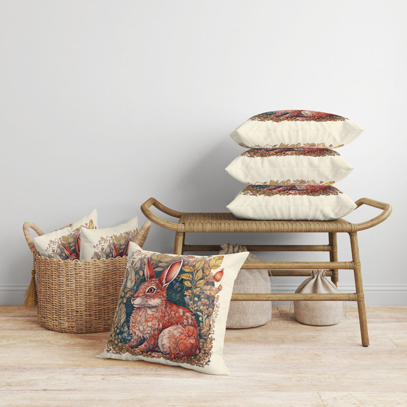 Coussin intérieur / extérieur Breezy Bunny, H 18 po x l 18 po, Rouge/doré