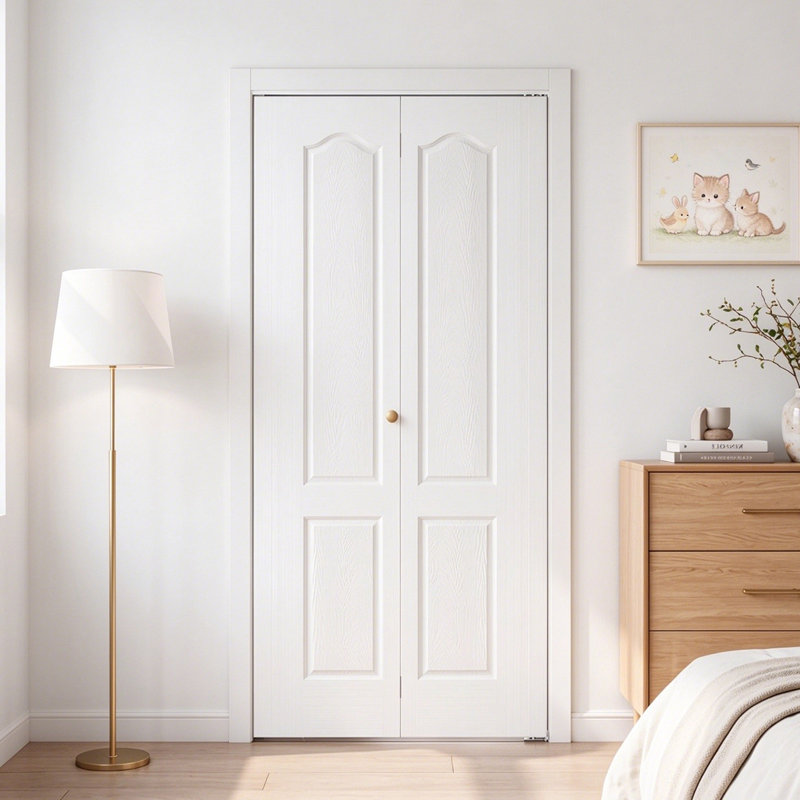 CHIC MODE Doors 24 in x 80 in White 2 Panel Arch Top Hollow Core Bifold Door With Installation Hardware Kit, 24"x80"
