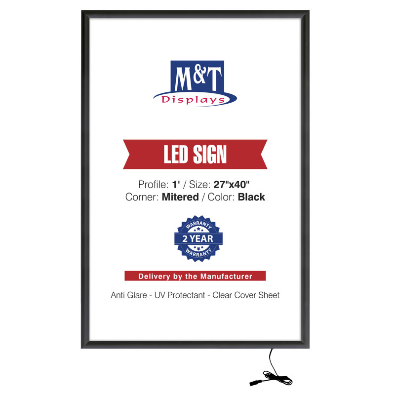 Porte-affiche mural en aluminium avec panneau anti-éblouissant Max Ledbox, Noir, 27 po x 40 po