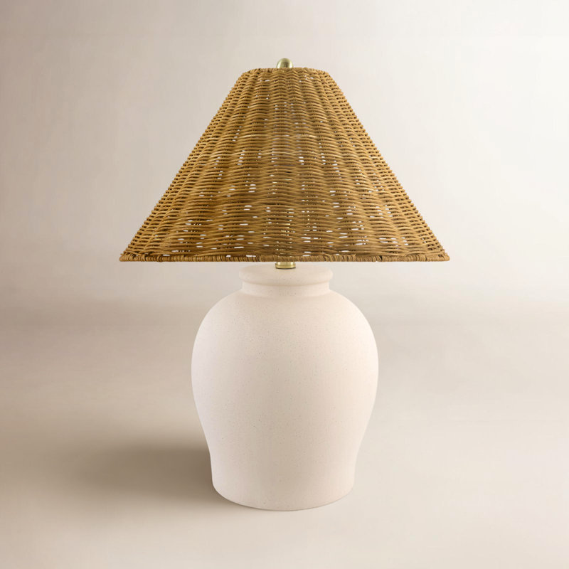 Chemise 22" Ceramic Table Lamp, Shell, Rattan