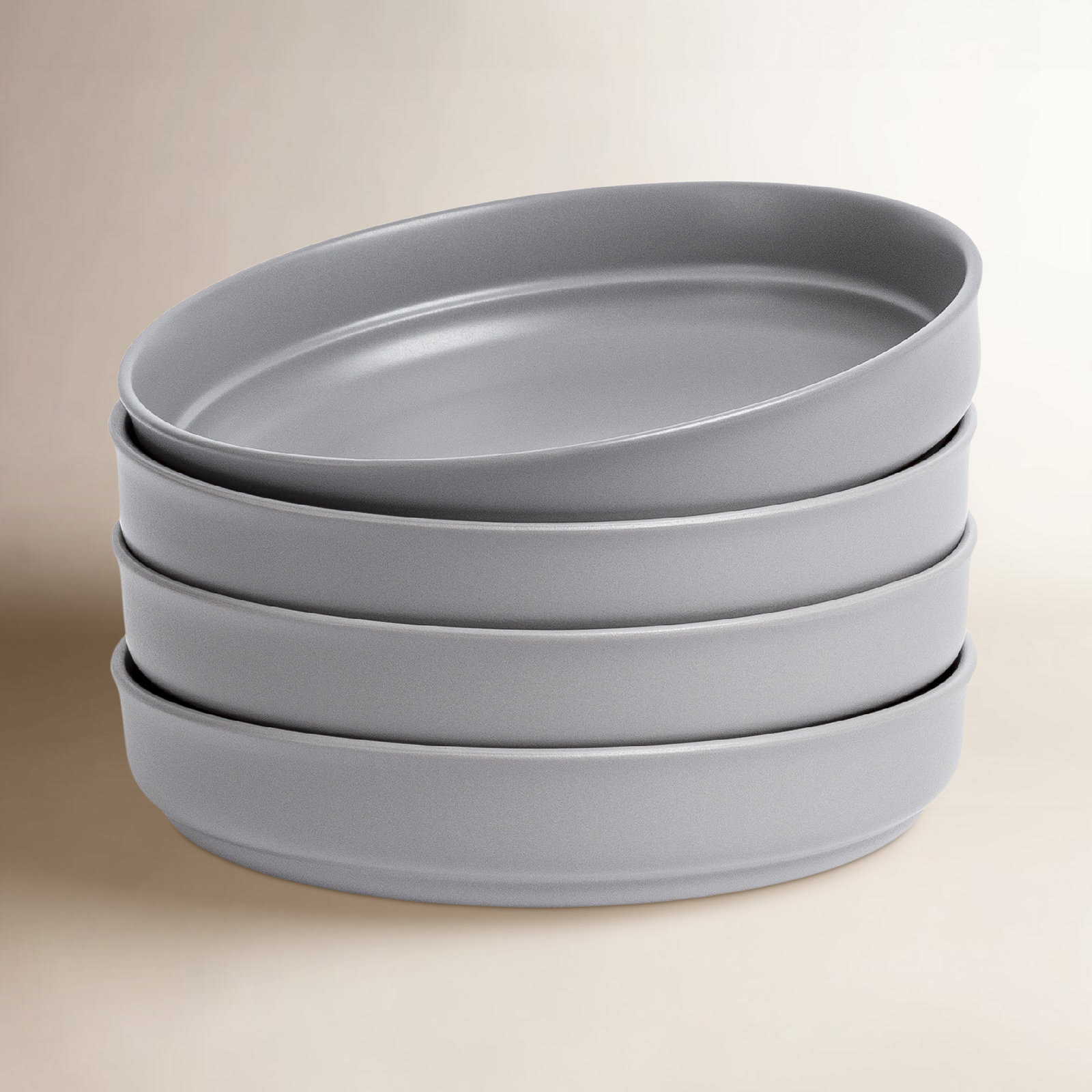 Rimmed over&back Semi Hand-Finished Stoneware Dinner Bowls, Set of 4, Gray