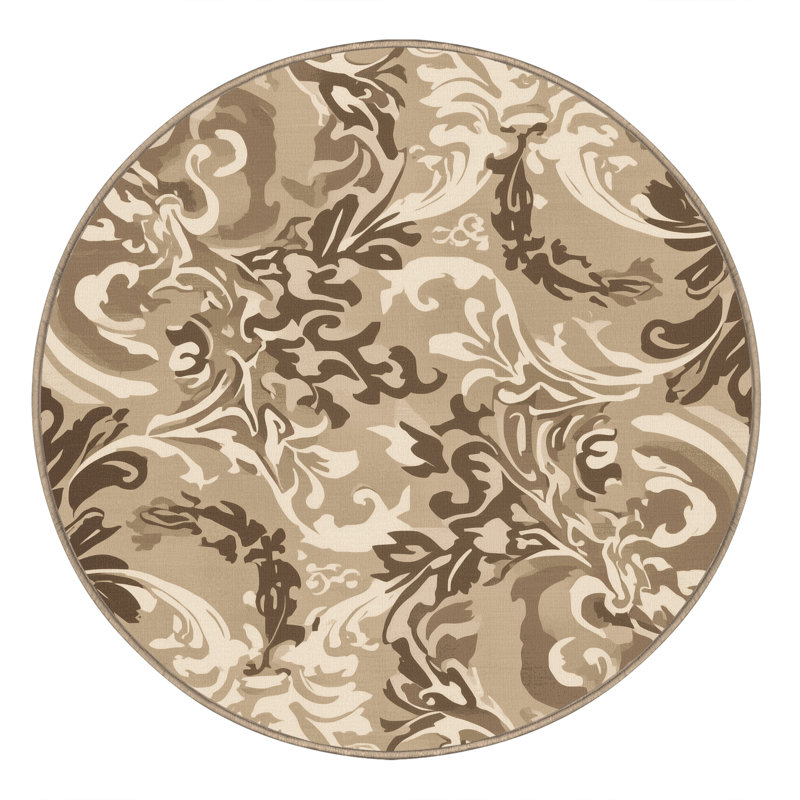 Tapis doux et moelleux en damas traditionnel brun Elbridge, Rond 3 pi