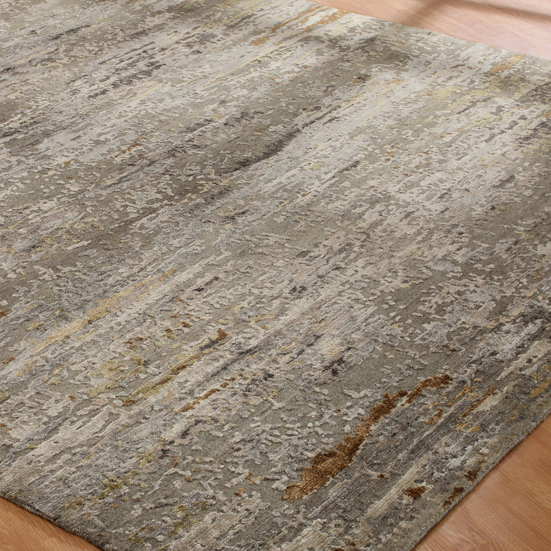 Hand Knotted Area Rug in Beige, Rectangle 10' x 14'