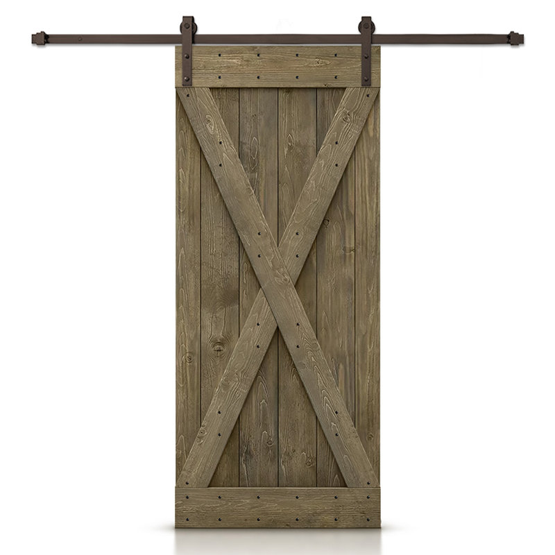Porte de grange à panneaux et en bois avec quincaillerie d'installation, 28 po x 84 po, Tonneau vieilli, Bronze huilé