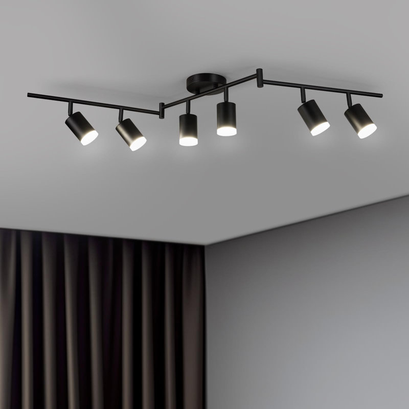 Ensemble d'éclairage sur rail noir 6 lumières, plafonnier à DEL, tête d'éclairage à DEL flexible avec anneau en acrylique (GU10, ampoules non incluses)