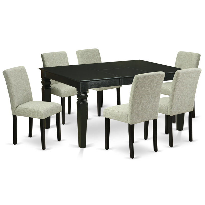 5 Piece Dining Set Includes a Rectangle Dining Room Table with Butterfly Leaf and 4 Shitake Linen Fabric Upholstered Parson Chairs, Black