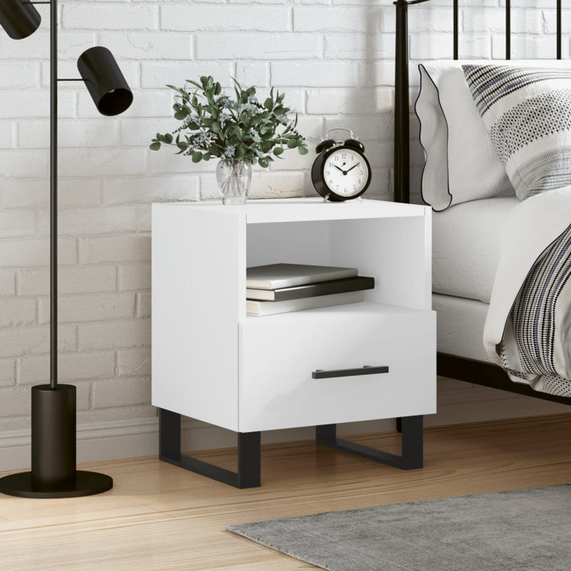 Vinny 40cm W Iron Bedside Table, White