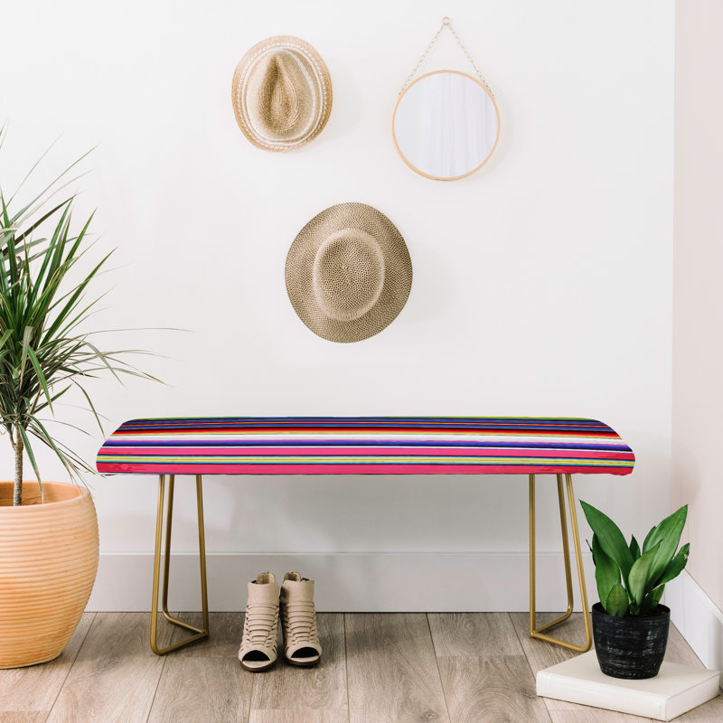 Upholstered Bench, Pink/Blue/Striped