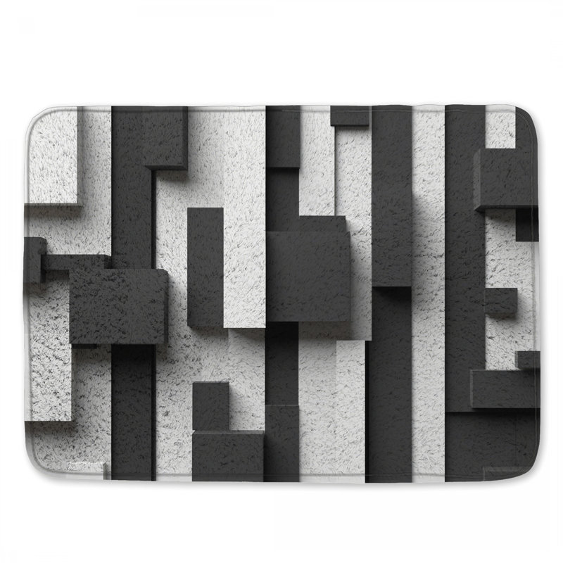 Tapis de bain noir et blanc, L 34 po x L 21 po
