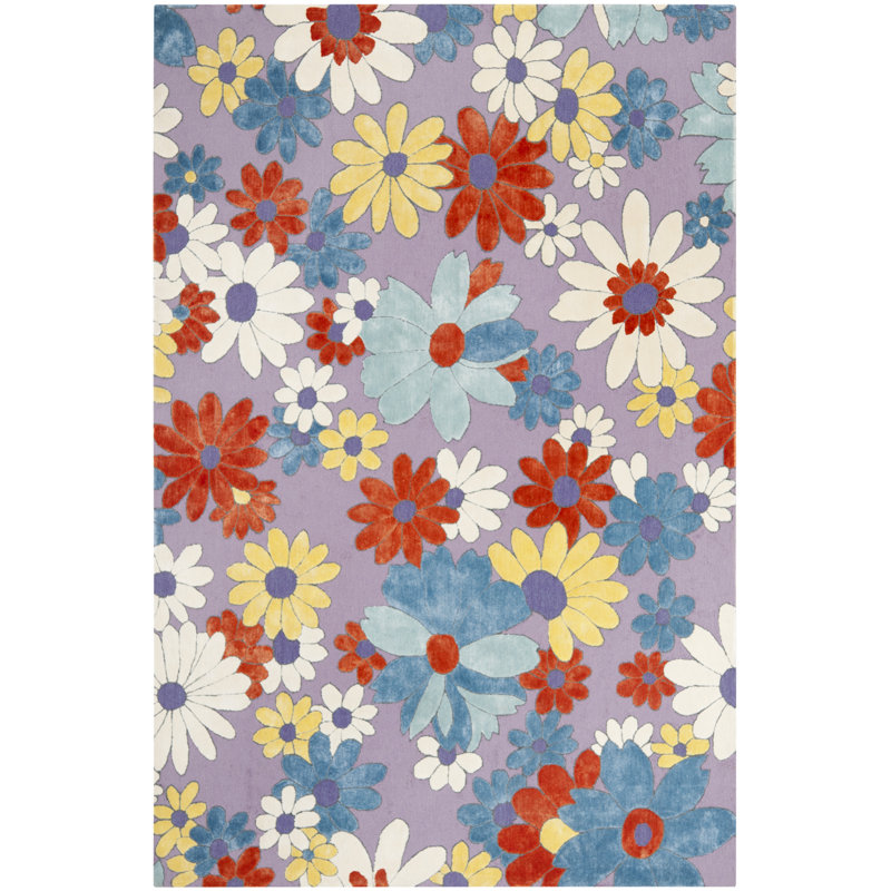 Tapis floral en laine et viscose touffeté à la main Wilton, Rectangle 5 pi x 8 pi