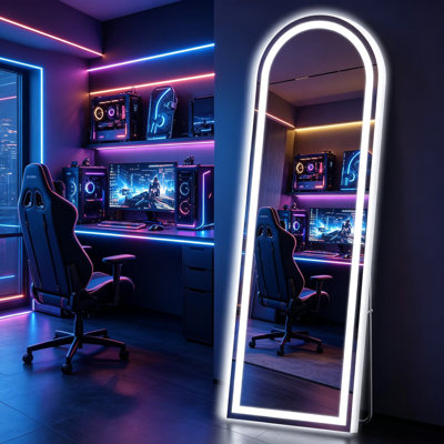 Arch Full Length Standing Mirror With LED Lights, 56X20 Inch Lighted Mirror With Dimming And 3 Color Lighting, Tall Full Body Mirror For Bedroom, Dres