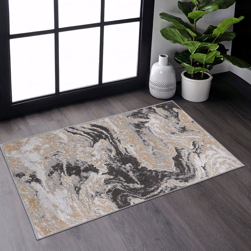 Tapis abstrait élégant et résistant aux taches, Rectangulaire 2 pi x 3 pi