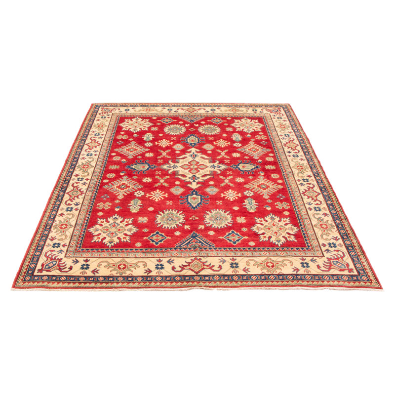 Tapis rouge en laine noué à la main de conception unique 8 pi 1 po x 9 pi 10 po New Age