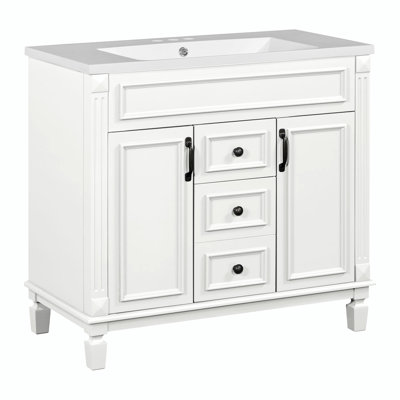 Armoire de rangement de salle de bain moderne Deldrick avec 2 portes à fermeture douce et 2 tiroirs