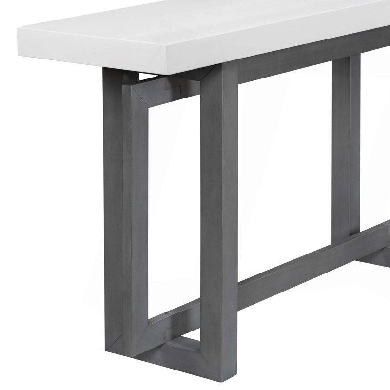 Table d'entrée de 59,1 po peinte avec placage de pin, console triple rectangulaire unique avec pieds en bois de pin épais
