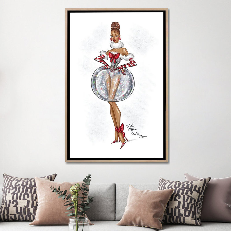 Snow Globe Dress - Reproduction d'art murale - Toile encadrée, 60" H x 40" W, Beige