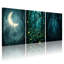 Ensemble de 3 tableaux sur toile « Forêt au clair de lune avec lucioles »-192682537