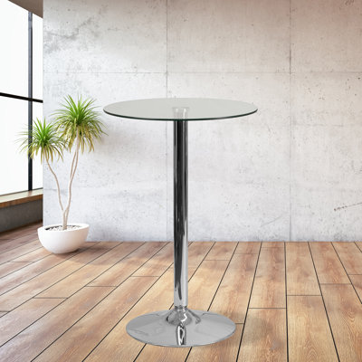 Helmscott Round Glass Event and Cocktail Table with Chrome Base