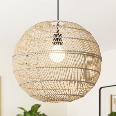 Azie 1 - Light 18" Wide Single Globe Rustic Bohemian  Woven Bamboo/Iron Pendant