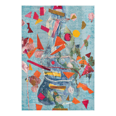 Tapis abstrait bleu / orange 