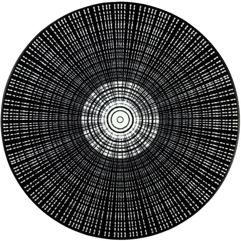 Cascara Non-Slip Geometric Doormat, Black, Round 145cm