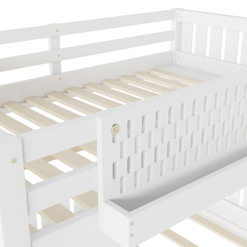 Full XL Over Queen/Full  Over Queen Bunk Bed With Ladder And Guardrails, Pegboard And Bookshelf, White, Full XL over Queen