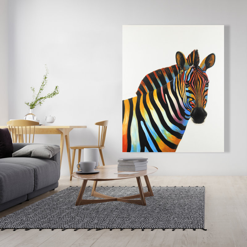 Colorful Zebra Profile Canvas | Exotic Living Room Decor