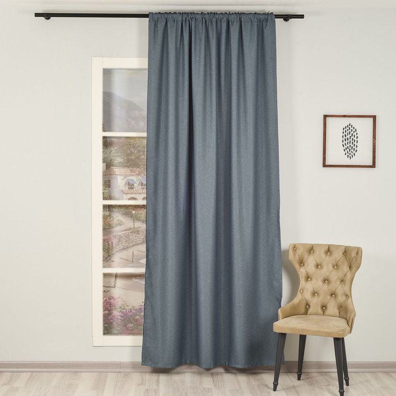 Lined Blackout Extra Long & Extra Wide Custom Made Decorative Single Panel Curtain, Blue, 100" W x 180" L