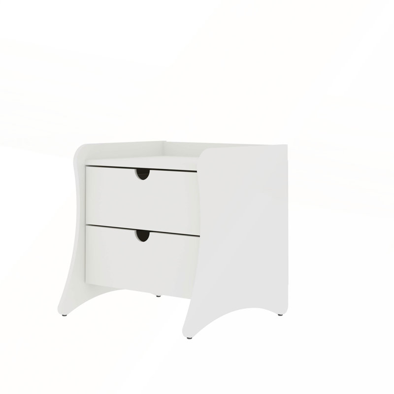 Table de chevet blanche à 2 tiroirs Mid-Century