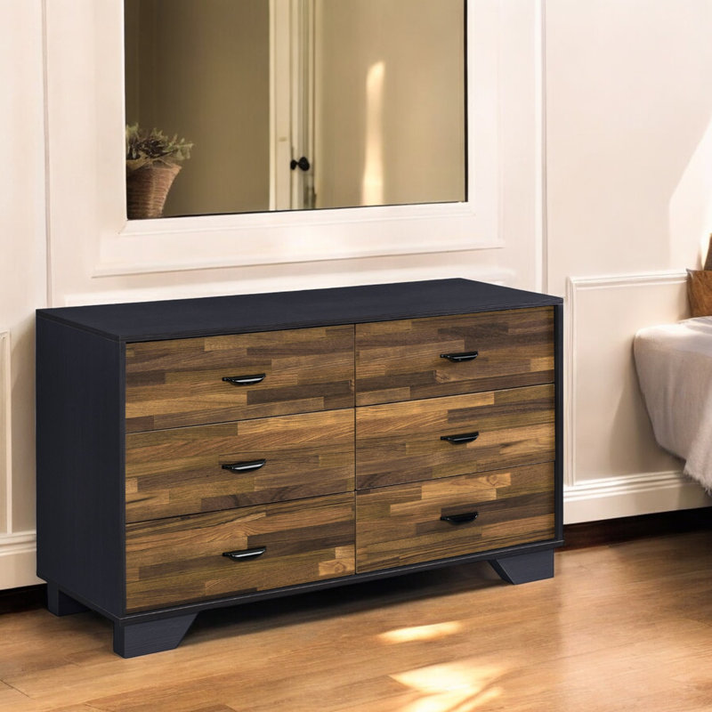 Lorryann 6-Drawer Double Dresser in Walnut and Black