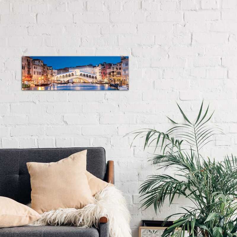 Rialto Bridge At Night, Venice by Matteo Colombo - No Frame Panoramic Print on Canvas, 30.48 cm H x 91.44 cm W x 1.91 cm D