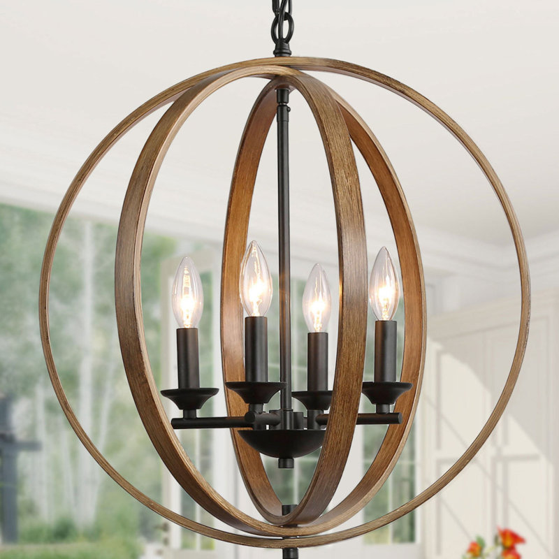 Lustre de salle à manger de style campagne moderne à 4 lumières de style bougie Huitt