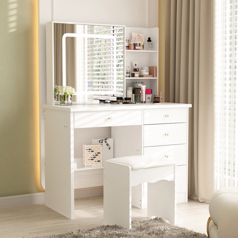 Dressing Table with Mirror, White
