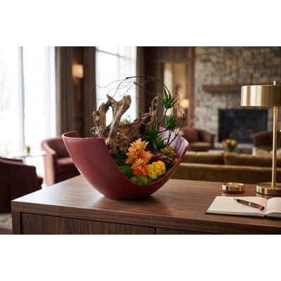 Crimson Peak Faux Succulent Arrangement | Abstract Metal Vase, Modern Centerpiece