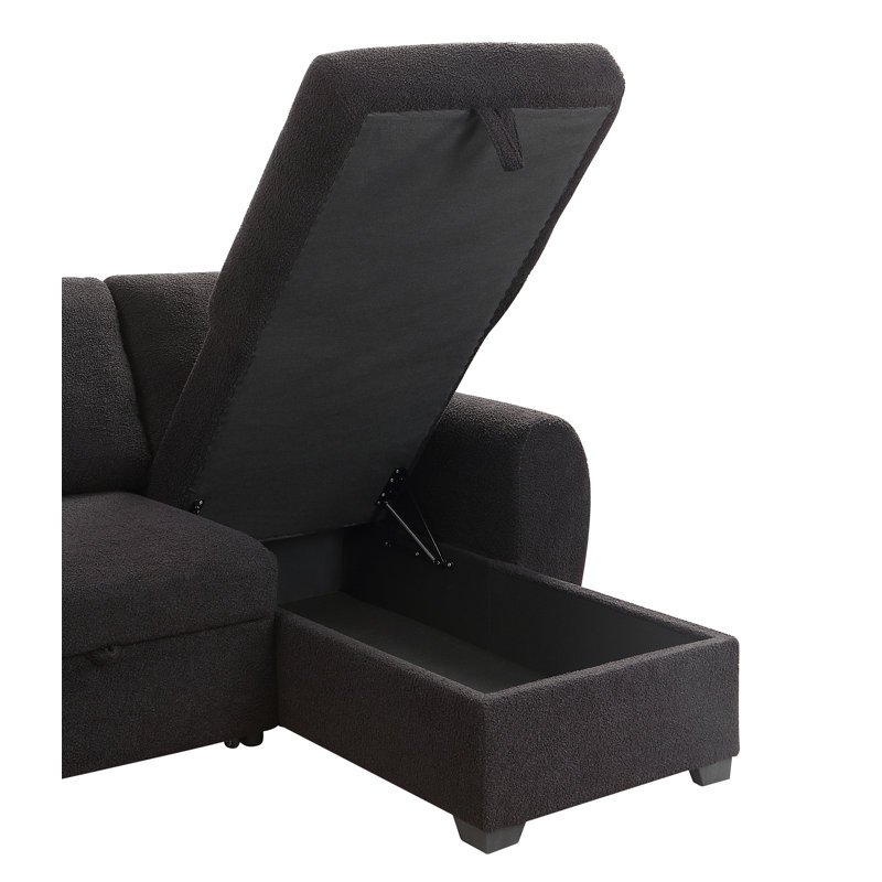 Canapé-lit modulaire réversible en molleton noir Teddy Vera95