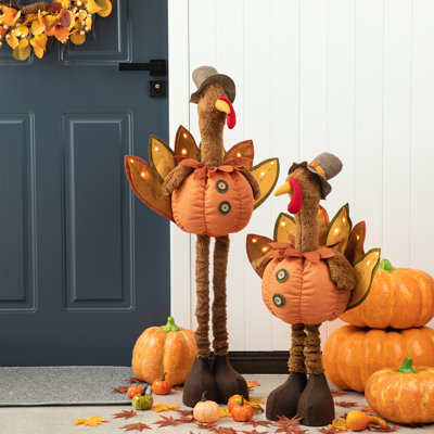 37.00"H/24.00"H Fabric Turkey Standing Decor, With Telescoping Legs and Timer