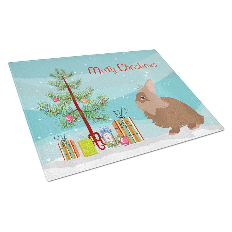 Planche à découper lapin de noël lionhead en verre trempé caroline