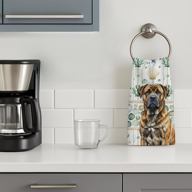 Brindle Boerboel Coastal Sea Glass Kitchen Towel, Brindle Boerboel