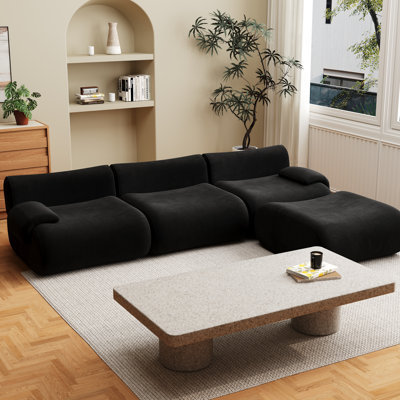 113" Modular Chenille Sectional Sofa with Ottoman, Oversized Upholstered Couch for Living Room