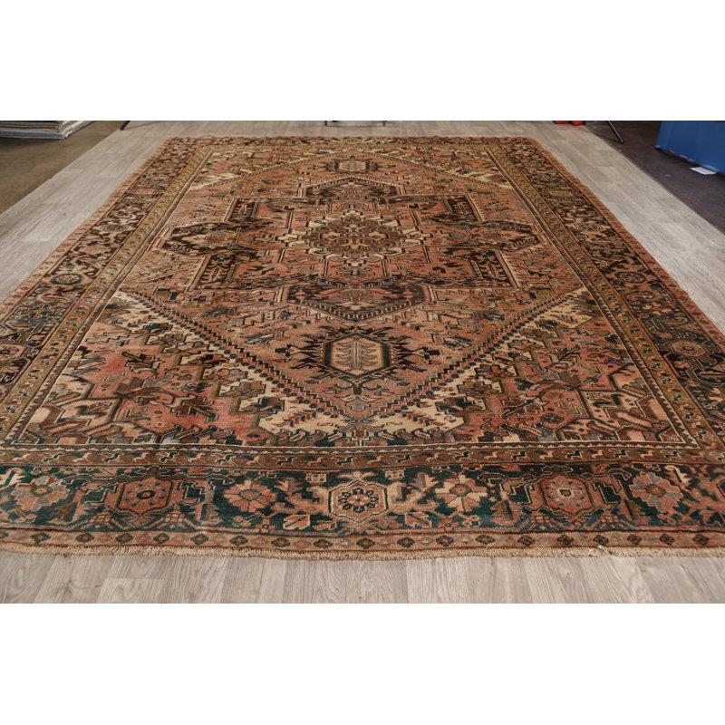 Tapis décoratif en laine 9 pi 9 po x 12 pi 3 po caelon noué à la main 1960s