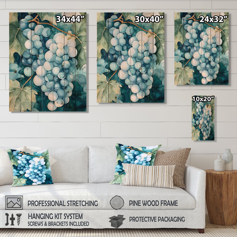 «Celestial Dream Of Vineyard», impression de paysage bleu traditionnel sur bois de pin naturel, H 44 po x l 34 po