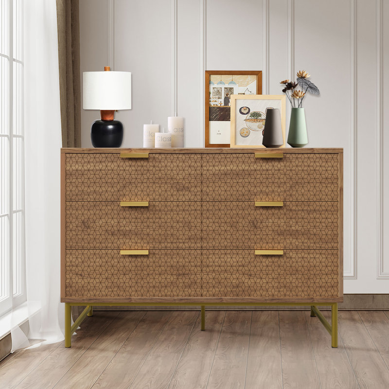 6 - Drawer Rectangle Accent Chest, Antique Bronze, Gold
