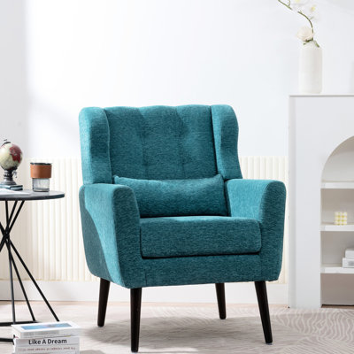 Chaise d'appoint de salon moderne Janna - bleu sarcelle. Ergonomique, pieds en bois, chenille, sarcelle rembourré de mousse pour la maison. Conception ergonomique, rembourrage